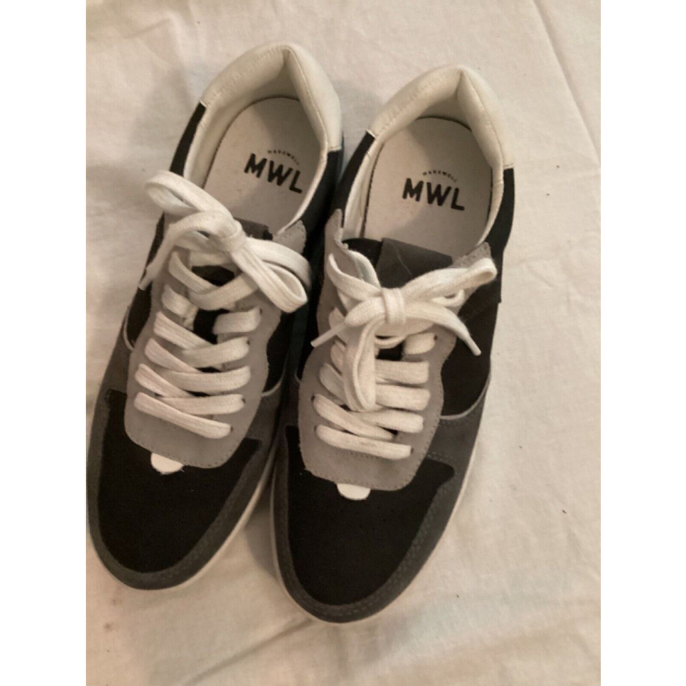 Madewell Women sz 10 Gray Color Block Suede Sneakers Tennis Court Shoes MWL NWOB